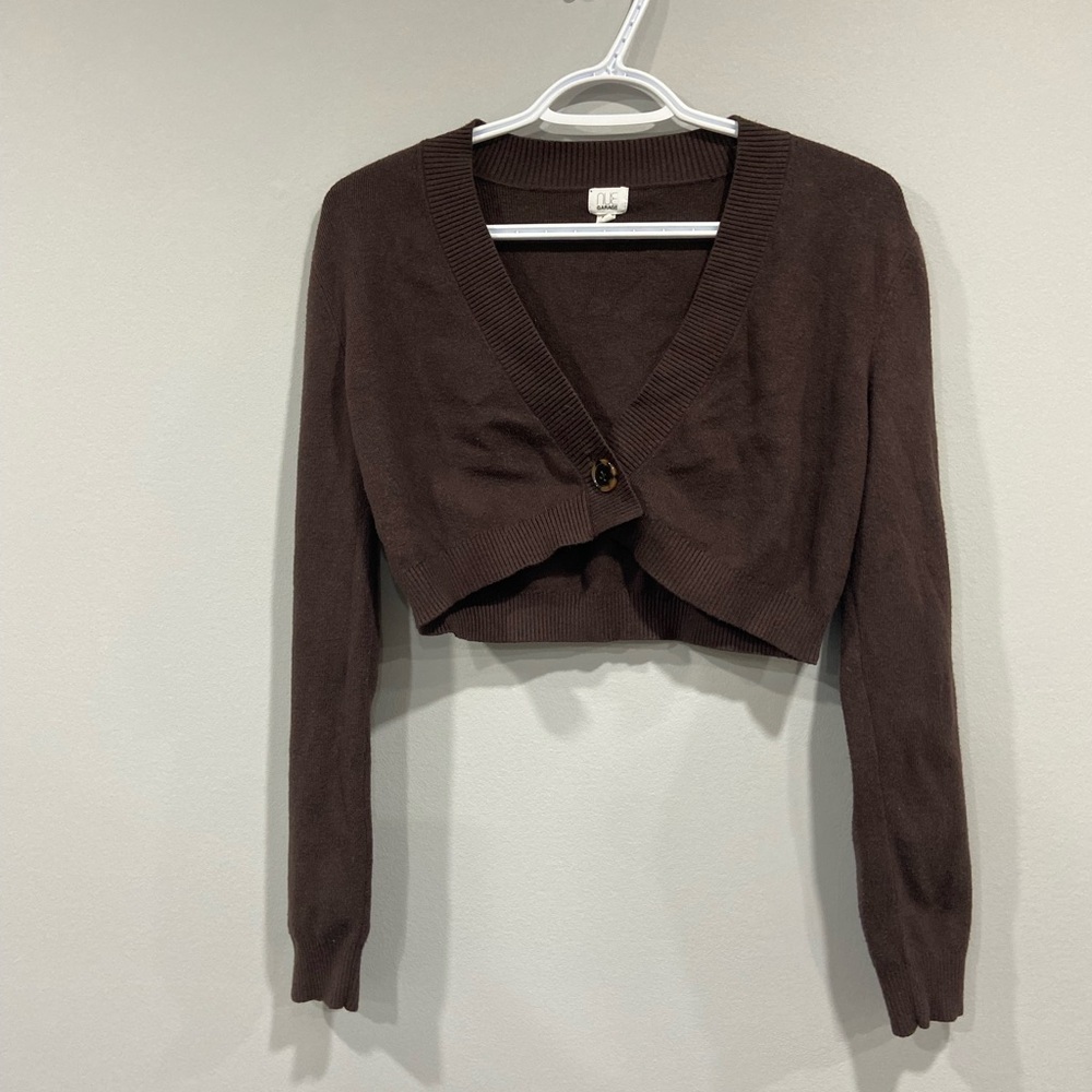 Cropped chocolate cardigan sweater